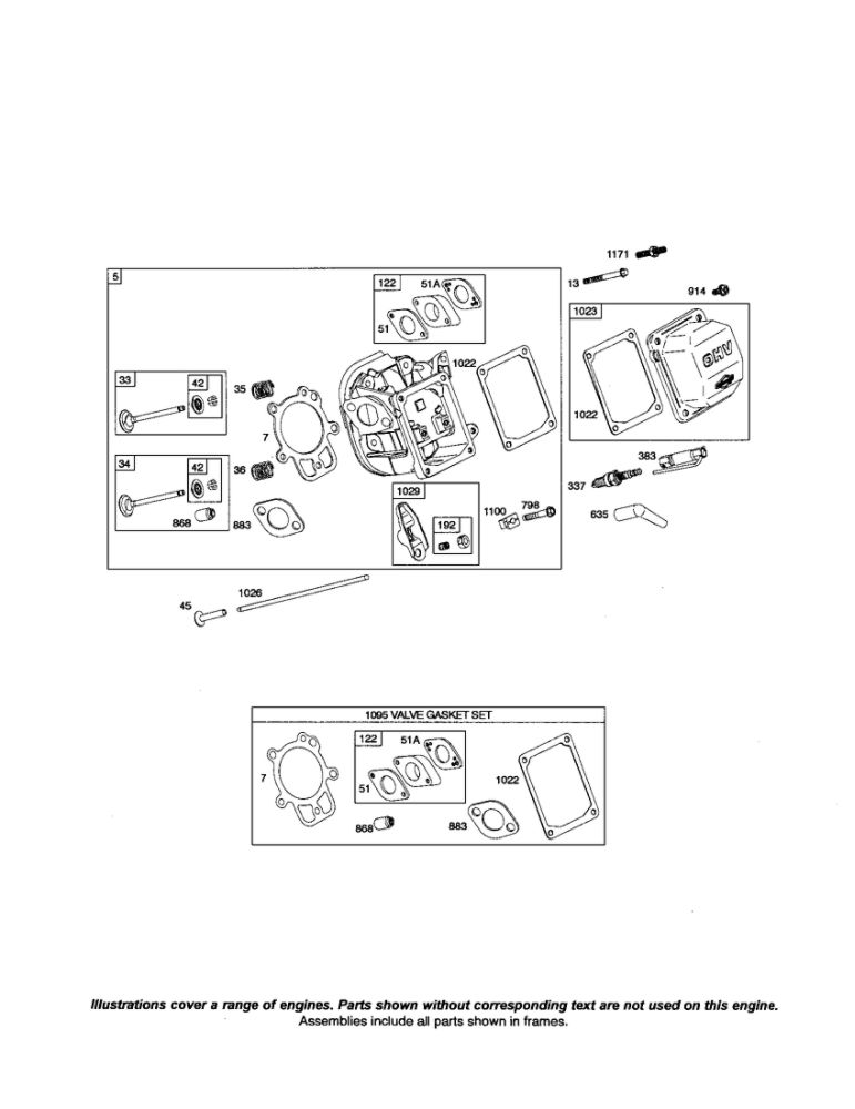 Cylinder Head/Rocker Cover Diagram and Parts List for 205400 0035-0301 Briggs and Stratton Engine